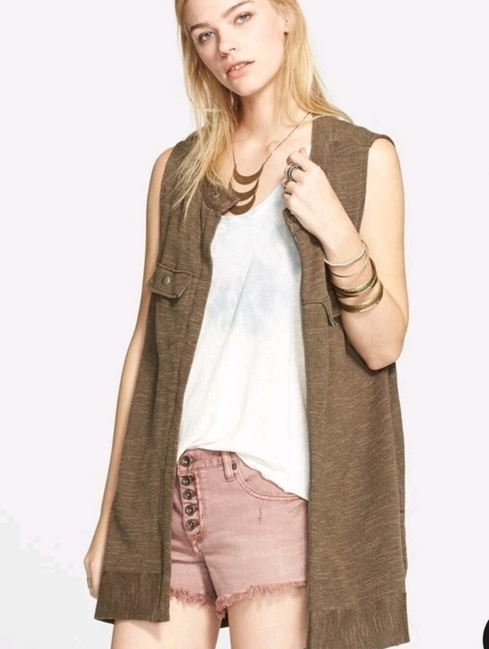Free People Slub Knit Highway Vest Olive Green M